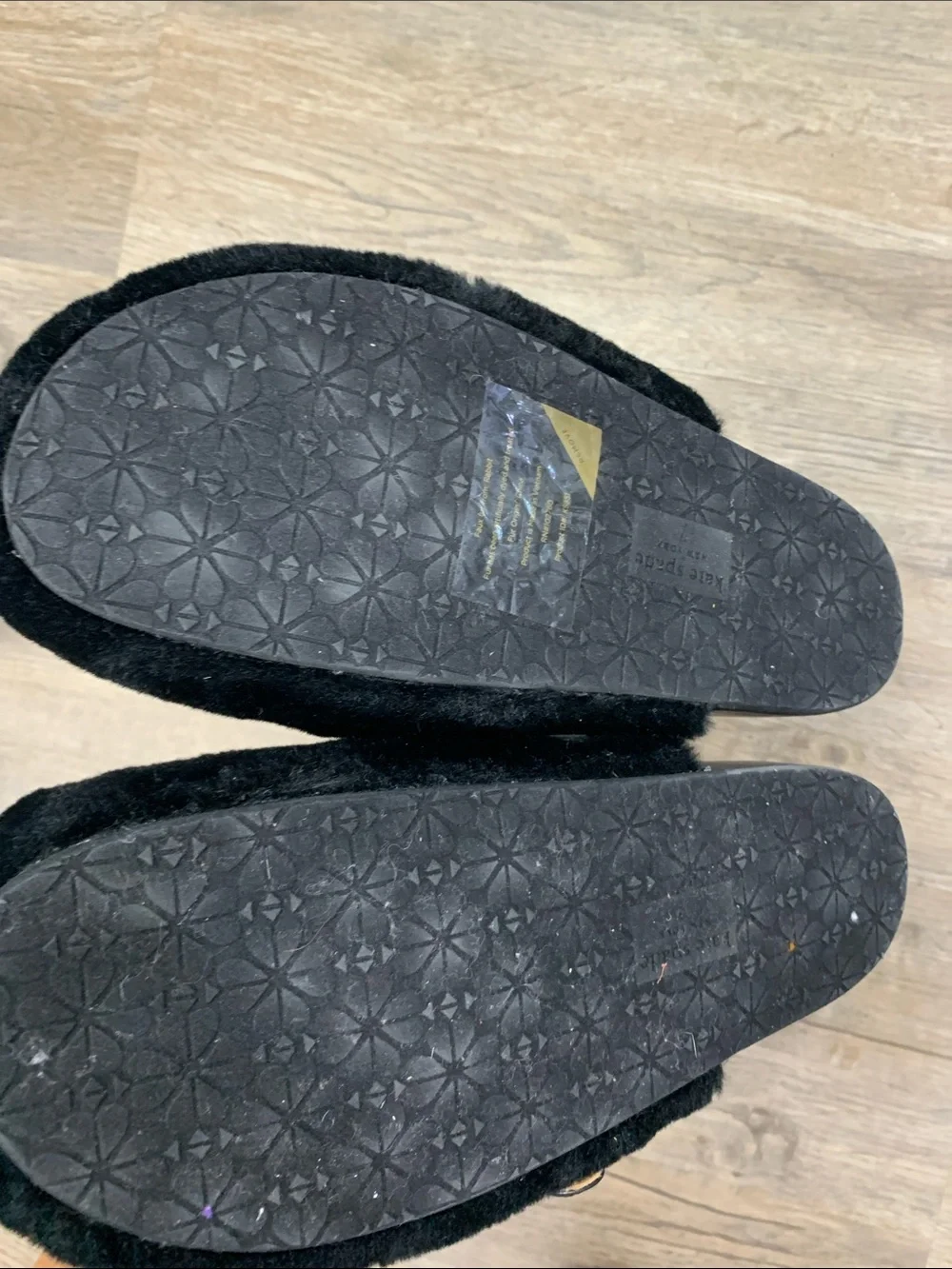 kate spade Black Faux Fur Slip-On Mules with Rhinestone Buckles Size 7